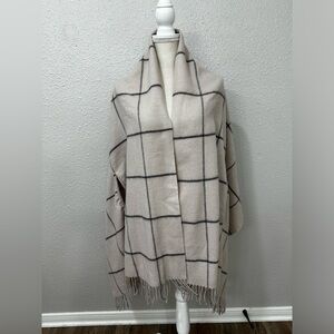 Madewell Check Cape Scarf Fringed Long Wrap Shawl Cape Wrap Neutral NEW Wool